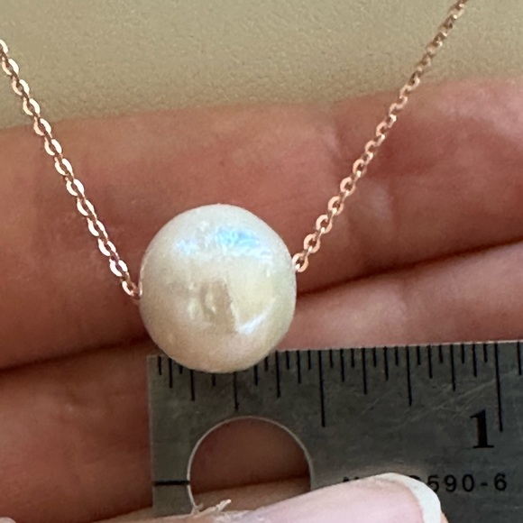 Timeless 12mm White Cultured Pearl Solitaire 🤍🌸 Rose Gold Necklace - Picture 3 of 8